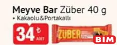 ZÜBER MEYVE BAR KAKAOLU&PORTAKALLI 40 G fiyat ve kampanya bilgisi